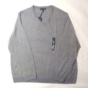 Hart Schaffner Marx men 2XB Extra Fine Merino Wool V-Neck Pullover Sweater Gray